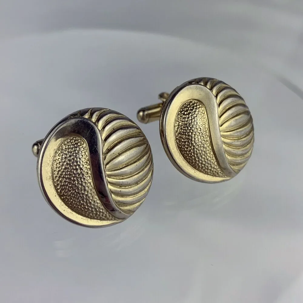 Retro 1980’s Style Button Gold Tone Cufflinks Flashy Funky Statement VTG N1